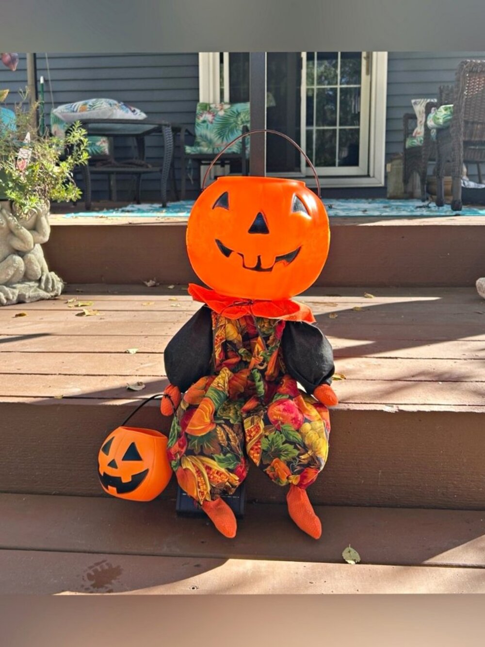 Vintage Halloween Jack-O-Lantern BlowMold Pumpkin Pail Candy Bucket Shelf Sitter
